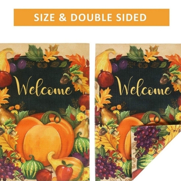 NEW Fall Welcome Garden Flag w/pumpkin and cornucopia of fruit & vegetables - Picture 3 of 10